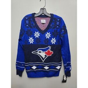Toronto Blue Jays MLB Ugly Christmas Sweater Adult Medium Blue V-Neck Knit NEW